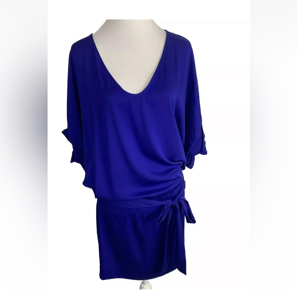 Diane Von Furstenberg Silk Blend Butterfly sleeve  Blue Blouson 90’s dress Sz 6